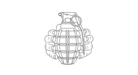 Hand Grenade in Hands, Outline Drawing, Military Weapon, Danger Symbol, War Concept