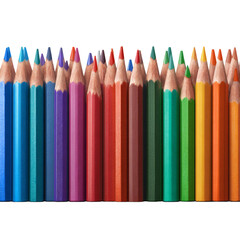 Fototapeta premium Row of Sharp Colorful Wooden Pencils Art Isolated.