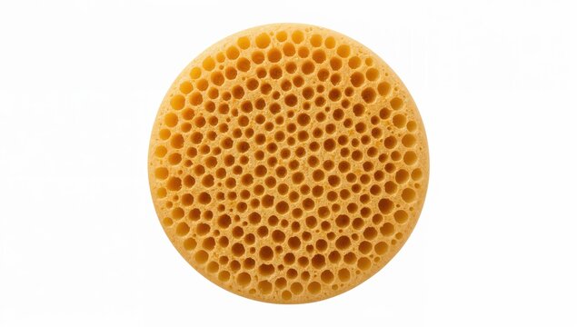 Single round lahoh with spongy honeycomb interior featuring numerous tiny holes on white background
