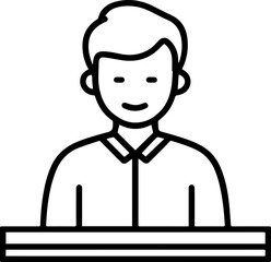 Obraz premium Hand Drawn Man Sitting at Desk Black and White Avatar Illustration in Minimal Line Art Style Design