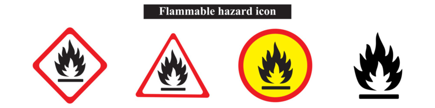 Flammable warning sign icon vector illustration. Set of hazard warning icon. Signaling flame, heat, or danger. Editable stroke.