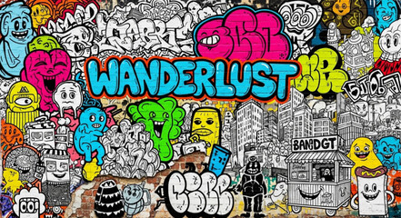 Colorful Graffiti Wall with Various Artistic Elements. © Bengil