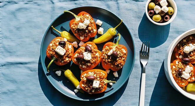 Stuffed Bell Peppers with Feta Cheese and Olives