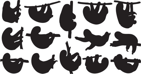 Fototapeta premium Black silhouettes of sloths hanging from branches