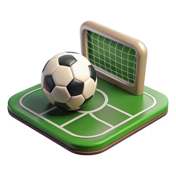 3d rendered soccer ball and goal on a mini field isolated on transparent background