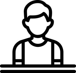 Obraz premium Hand Drawn Man Sitting at Desk Black and White Avatar Illustration in Minimal Line Art Style Design