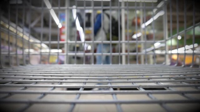 A male customer puts two sausages in a shopping cart