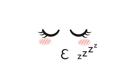 Obraz premium Minimalist illustration of a cute sleeping face with closed eyes, pink cheeks, and small zzz symbols representing deep rest.