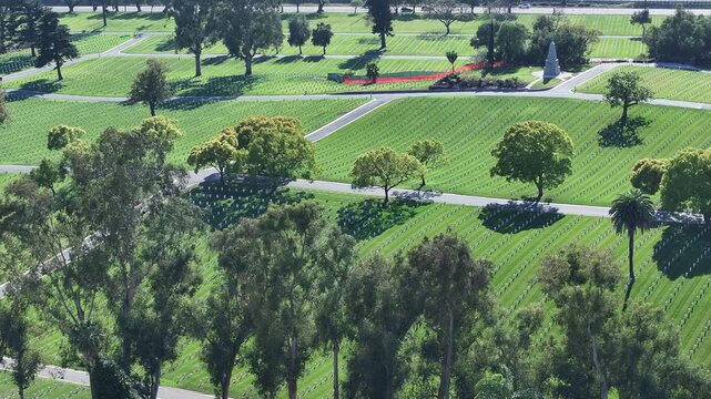 Aerial Truck Shot Over Los Angeles National Cemetery