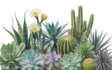 Fototapeta premium A vibrant collection of desert cacti and succulent plants in bloom