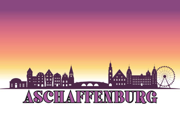 Obraz premium Global city Aschaffenburg shown in a detailed vector skyline with a twilight sky