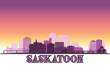 Fototapeta premium Global city Saskatoon shown in a detailed vector skyline with a twilight sky