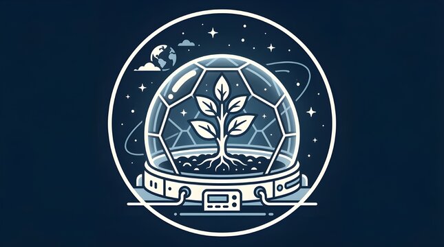 Advanced Lunar Greenhouse Dome with Central Plant and Monitoring System on Moon Surface, Futuristic Space Colonization Research and Sustainable Habitat Concept Vector Illustration