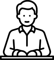 Obraz premium Hand Drawn Man Sitting at Desk Black and White Avatar Illustration in Minimal Line Art Style Design