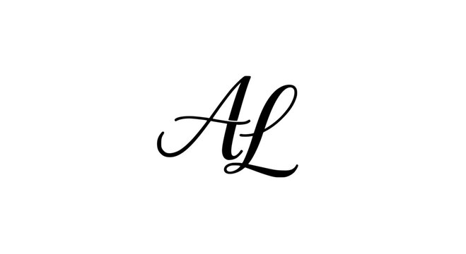 Letter monogram AL with elegant cursive style and black color featuring AL, typography, calligraphy with script and