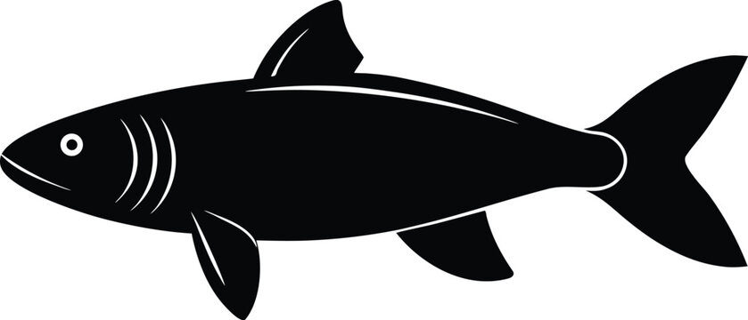 mahseer silhouette vector art illustration, black and white design