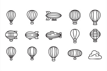 Minimal Hot Air Balloon and Airship Line Icon Set for Travel Graphics © MD.sahadat