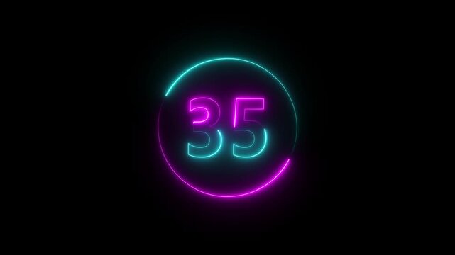 Colorful neon number 40-0 countdown animation with glowing circular digital timer ring, futuristic luminous numeric display and modern technology interface background