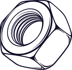 Hex Nut Mechanical Fastener Hardware Illustration