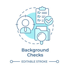 Background checks soft blue concept icon. Data organization, employee evaluation. Round shape line illustration. Abstract idea. Graphic design. Easy to use in presentation, article