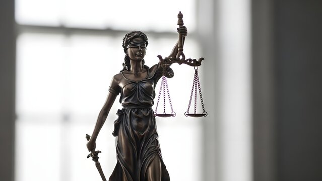 Justice day celebration with lady justice statue symbolizing fairness and equality