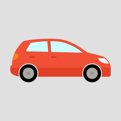 Fototapeta premium Vector illustration of a car in cartoon style flat design bright red color