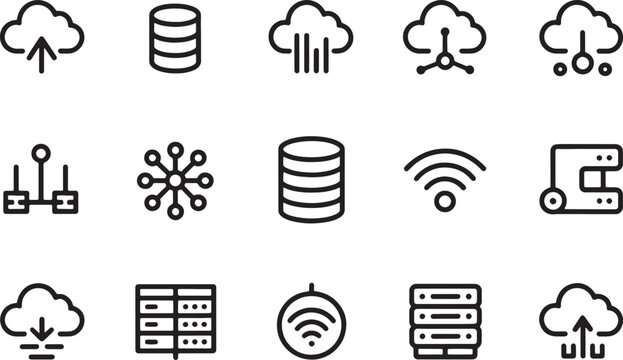 Cloud computing and database server networking icon set featuring storage wifi and data transfer vector illustration