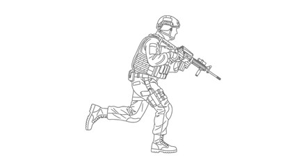 Soldier Running with Rifle, Tactical Gear, Military Action Silhouette