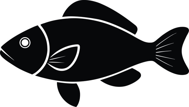 peacock cichlid silhouette vector art illustration, black and white design