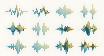 Fototapeta premium Sound wave patterns with blue and yellow hues