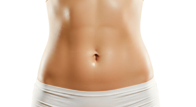 woman's flat stomach with six pack abs and white underwear on isolated white background