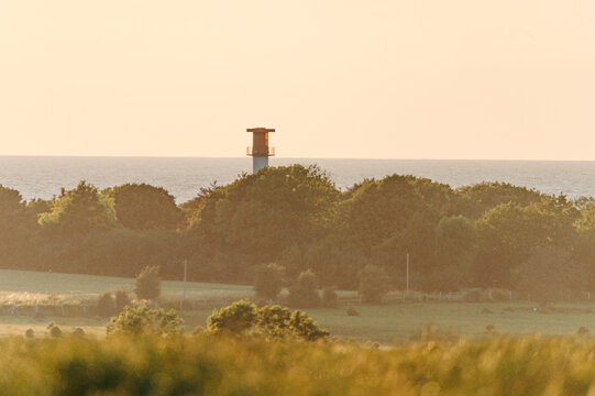 Leuchtfeuer lighthouse, coastal landscape at sunset, Heiligenhafen