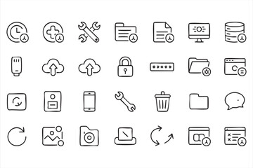 Digital System And Application Icon Set Featuring Cloud Upload Download Files And Security