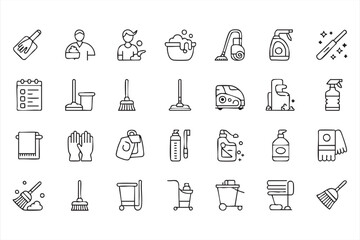 Home Cleaning And Sanitation Vector Icons With Vacuum Mop Gloves And Household Supplies