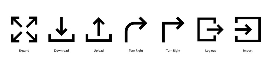 Workflow Process web banner icon vector illustration featuring Expand, Download, Upload, Turn Right, Turn Right, Log out, and Import.