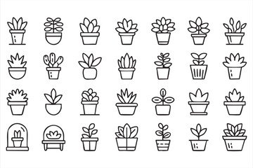 Houseplant And Botanical Vector Icons With Potted Plants Succulents And Home Decor Plants
