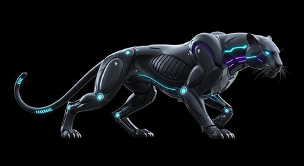 Obraz premium Sci-Fi Cyberpunk Feline Predator Mascot Design Isolated