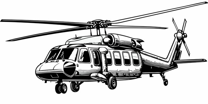 Military Tactical Transport Helicopter Stealth Utility Chopper Line Art Illustration
