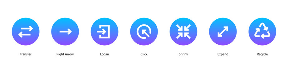 Fototapeta premium Navigation Actions web banner icon vector illustration featuring Transfer, Right Arrow, Log in, Click, Shrink, Expand, and Recycle.