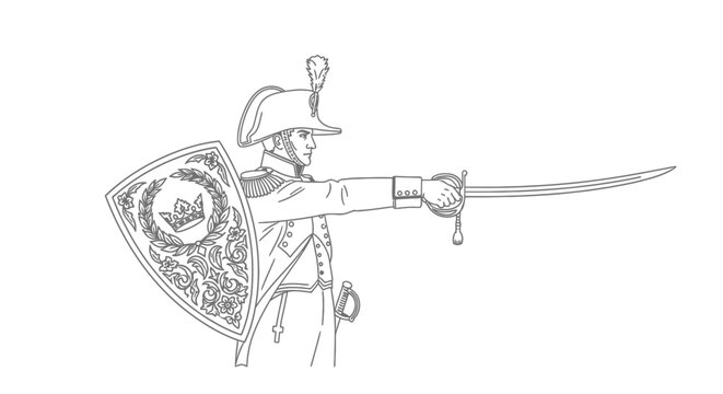 Historical Soldier with Sword and Shield, Military Illustration