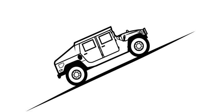 Humvee Off-Road Driving Up Steep Incline, Military Vehicle Climbing Hill