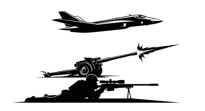 Military Power: Jet Fighter, Artillery Cannon Firing, Sniper Aiming