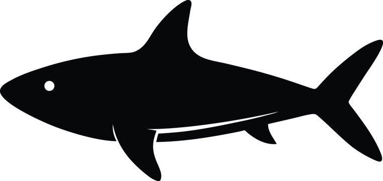 redtail shark silhouette vector art illustration, black and white design