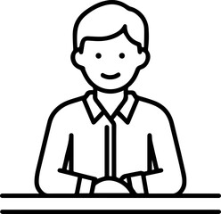 Obraz premium Hand Drawn Man Sitting at Desk Black and White Avatar Illustration in Minimal Line Art Style Design
