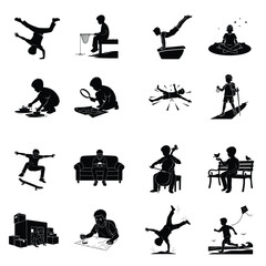 Children's diverse activities and hobbies in silhouette vector illustrations © Mahmud