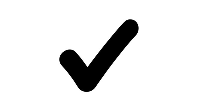Checkmark icon with thick black line and right angle curve featuring check mark, tick, tick mark with verified and