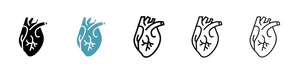 Fototapeta premium Cardiovascular Anatomy Vector Icon Set. Heart structure and organ function vector symbol for UI design. Thin line customizable illustration. Contour symbol. Vector isolated outline drawing. Editable 