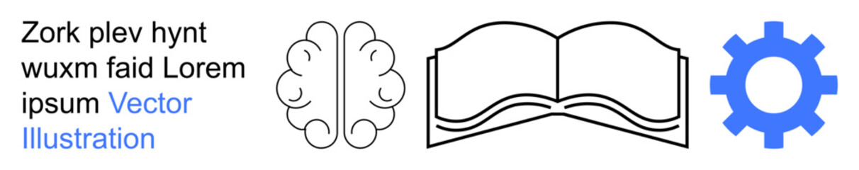Education, knowledge, learning, innovation, creativity, development. Minimalist icons of a brain, open book and gear. Education and knowledge with creativity and development concepts © robu_s