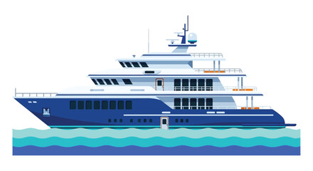 A sleek modern yacht floats on stylized turquoise waves