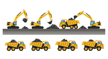Construction equipment excavators and dump trucks loading and unloading © Anjumanara Rakhi